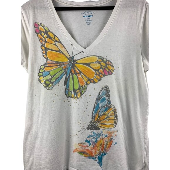 Old Navy X-Large Butterfly Graphic Tee Shirt Womens 100% Cotton Short Sleeve V-N - Picture 3 of 6